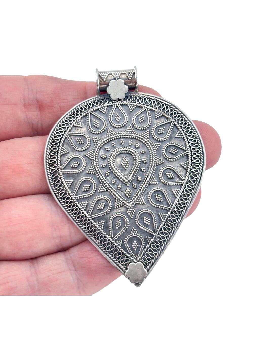 Vintage Sterling Silver 925 Large Ornate Beaded Pendant